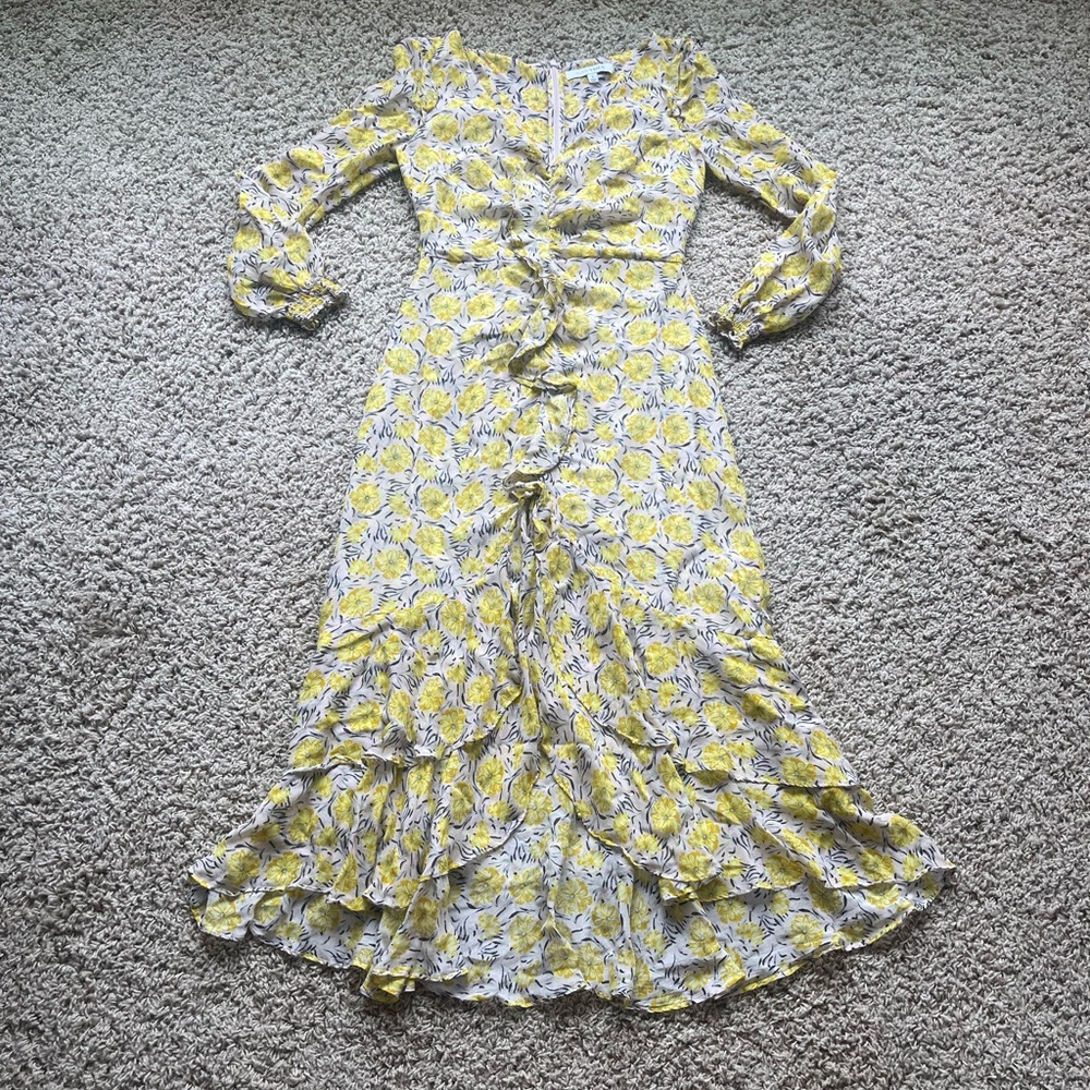 Intermix Silk Floral Yellow Ruffle Maxi Dress